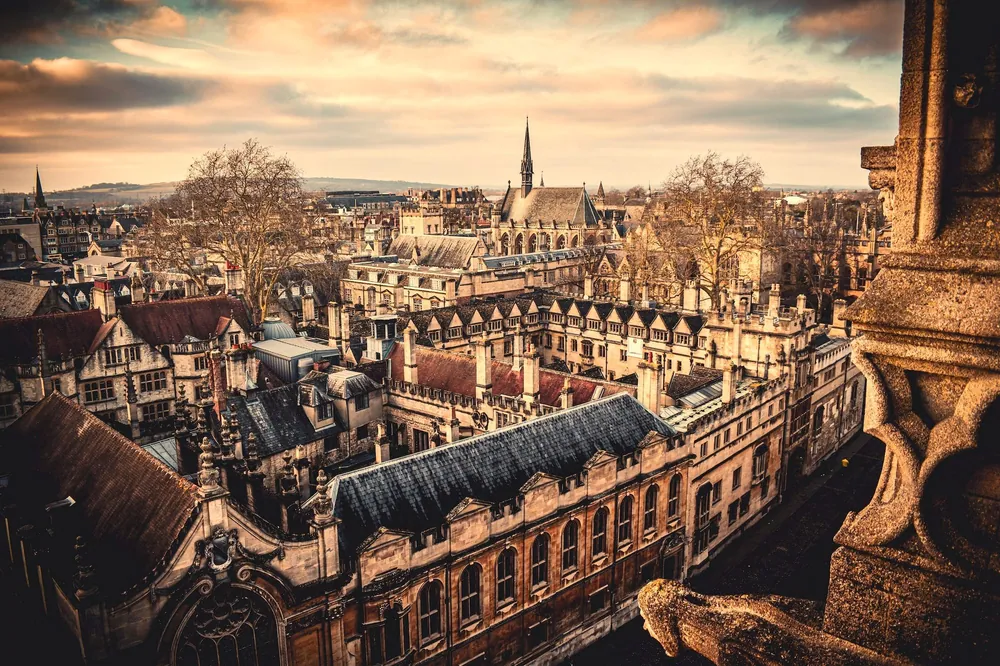 Oxford rooftops and spires at golden hour